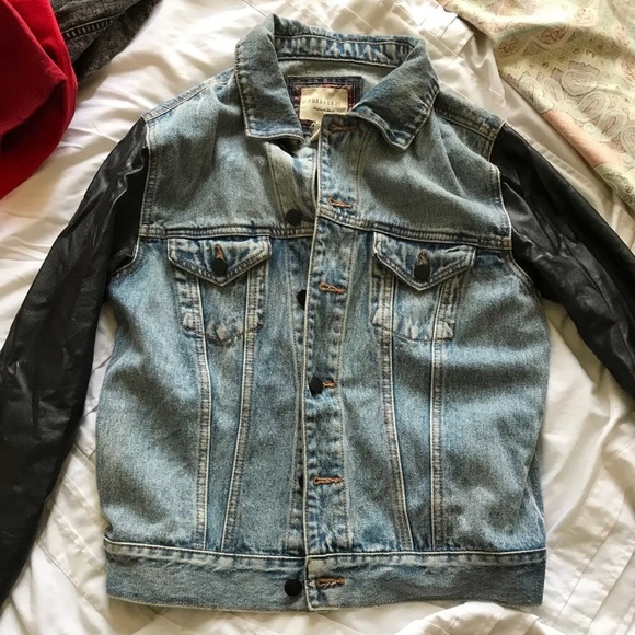 Jackets & Blazers - Denim jacket with faux leather sleeves